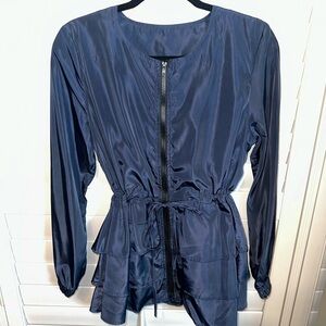 Navy Blue Windbreaker Jacket with Peplum Detail. Size Small.